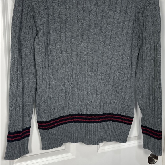 Polo Ralph Lauren Cable Knit Sweater Size Large V Neck Grey Cotton - Picture 10 of 15